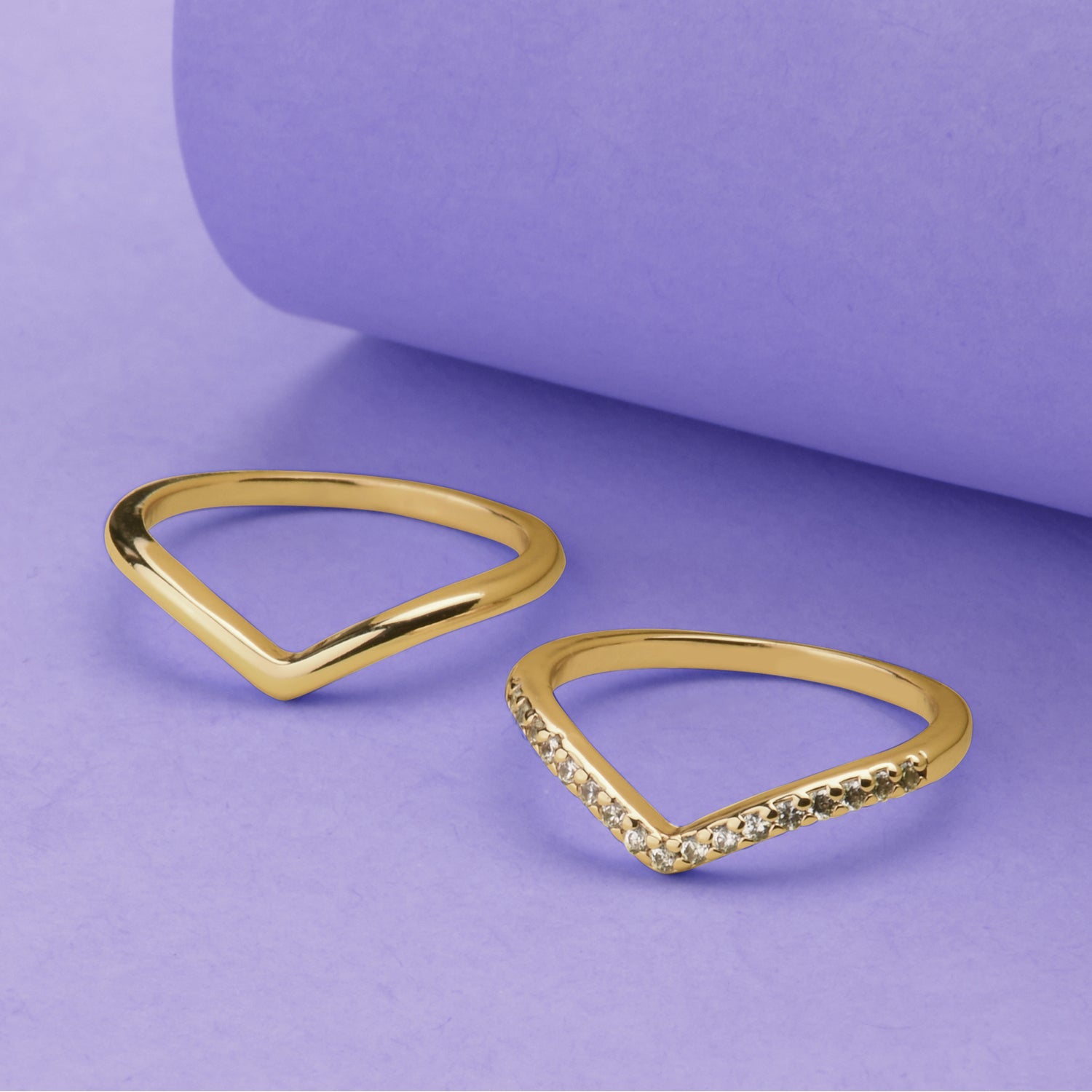 Real Gold Plated Set Of 2 Wishbone Stacking Rings Pack For Women By Accessorize London-Medium