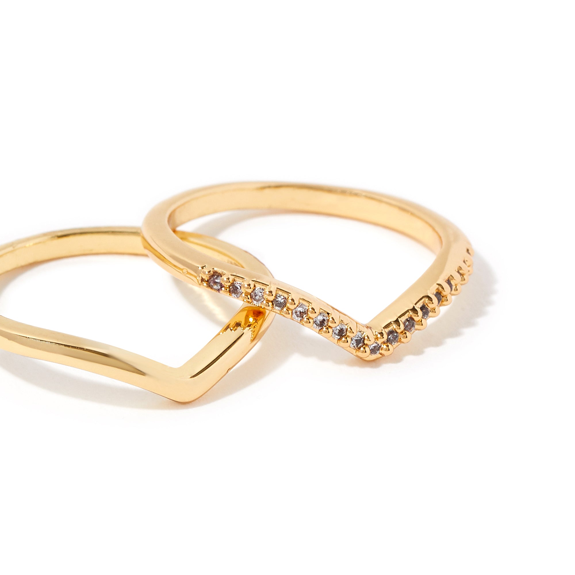 Real Gold Plated Set Of 2 Wishbone Stacking Rings Pack For Women By Accessorize London-Medium
