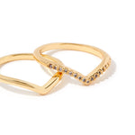 Real Gold Plated Set Of 2 Wishbone Stacking Rings Pack For Women By Accessorize London-Large