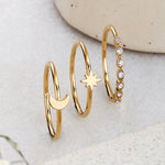 Real Gold Plated set of 3 Star Moon Sparkle Band Stacking Ring For Women By Accessorize London