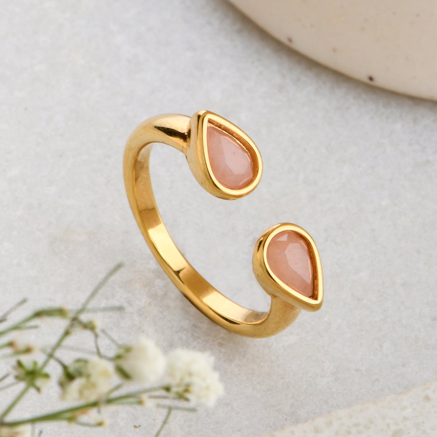Real Gold Plated Circle Healing Stone Ring Rose Quartz For Women By Accessorize London