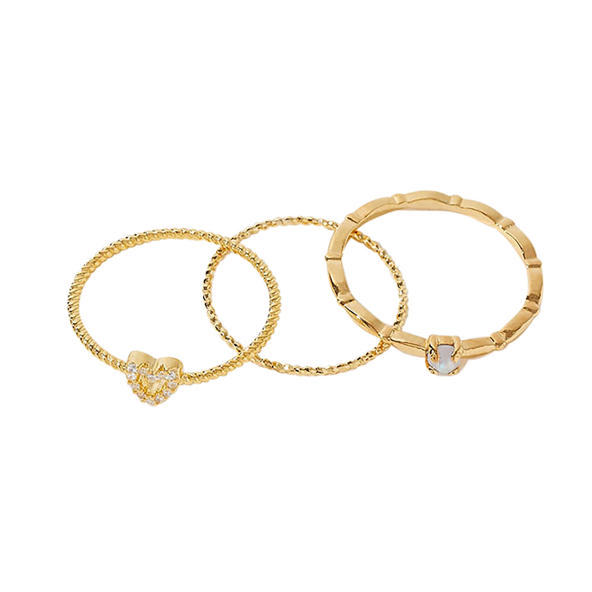 Real Gold Plated Set Of 3 Sparkle Heart Stacking Rings For Women By Accessorize London-Small
