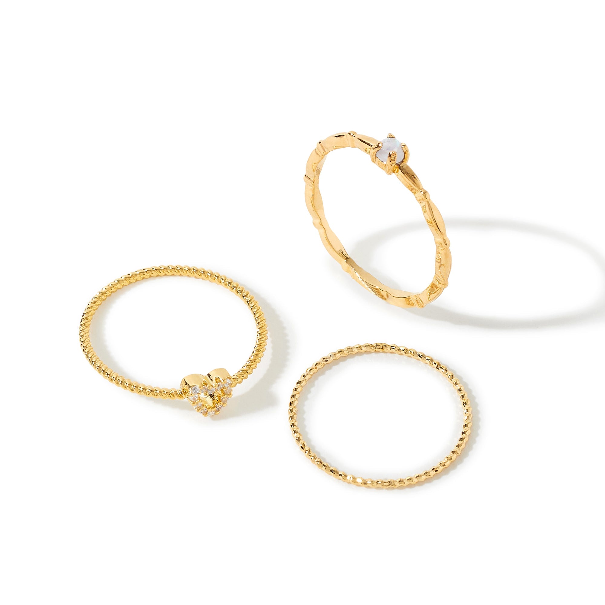Real Gold Plated Set Of 3 Sparkle Heart Stacking Rings For Women By Accessorize London-Small
