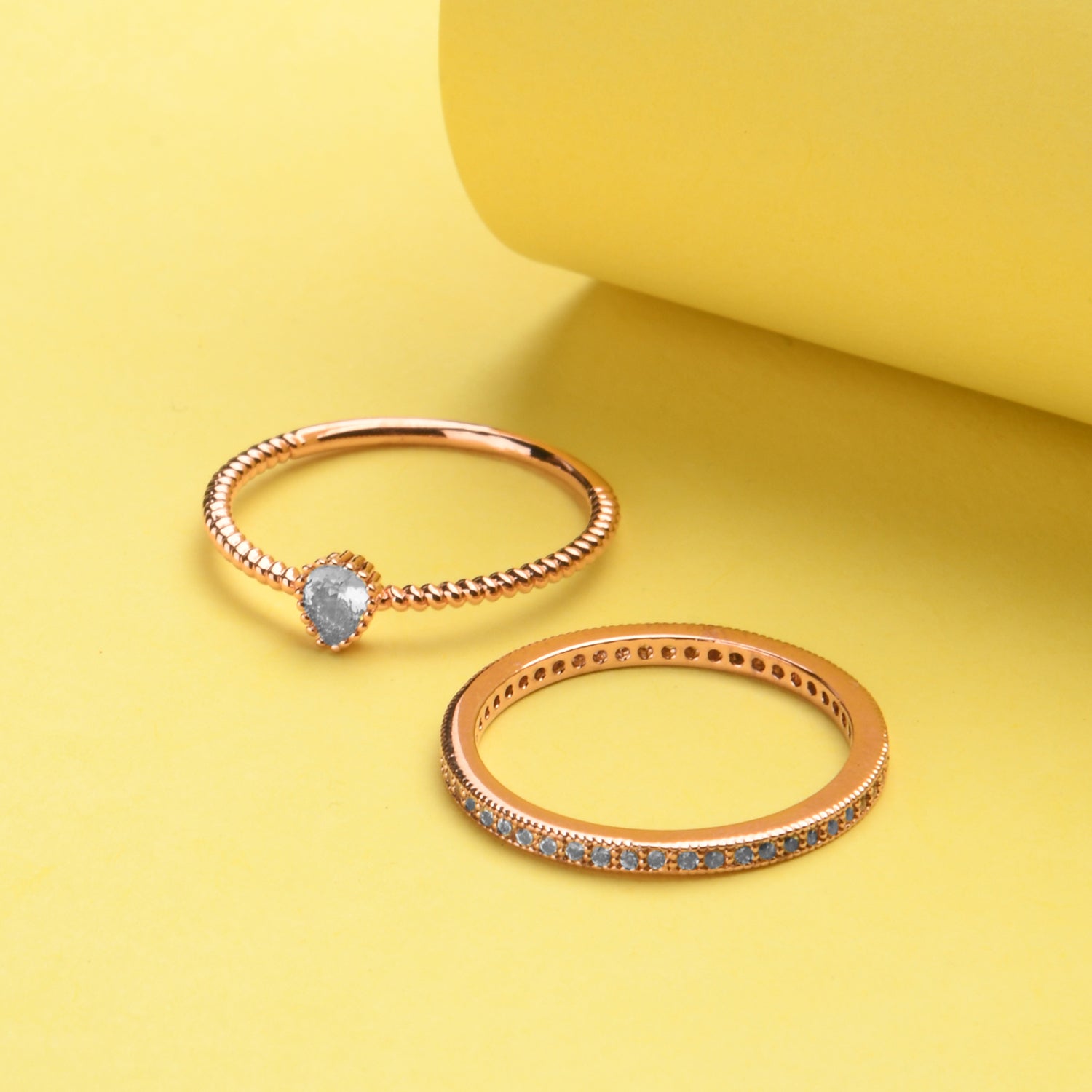 Real Gold Plated Rose Gold Sparkle Stacking Rings Pack For Women By Accessorize London-Extra Small