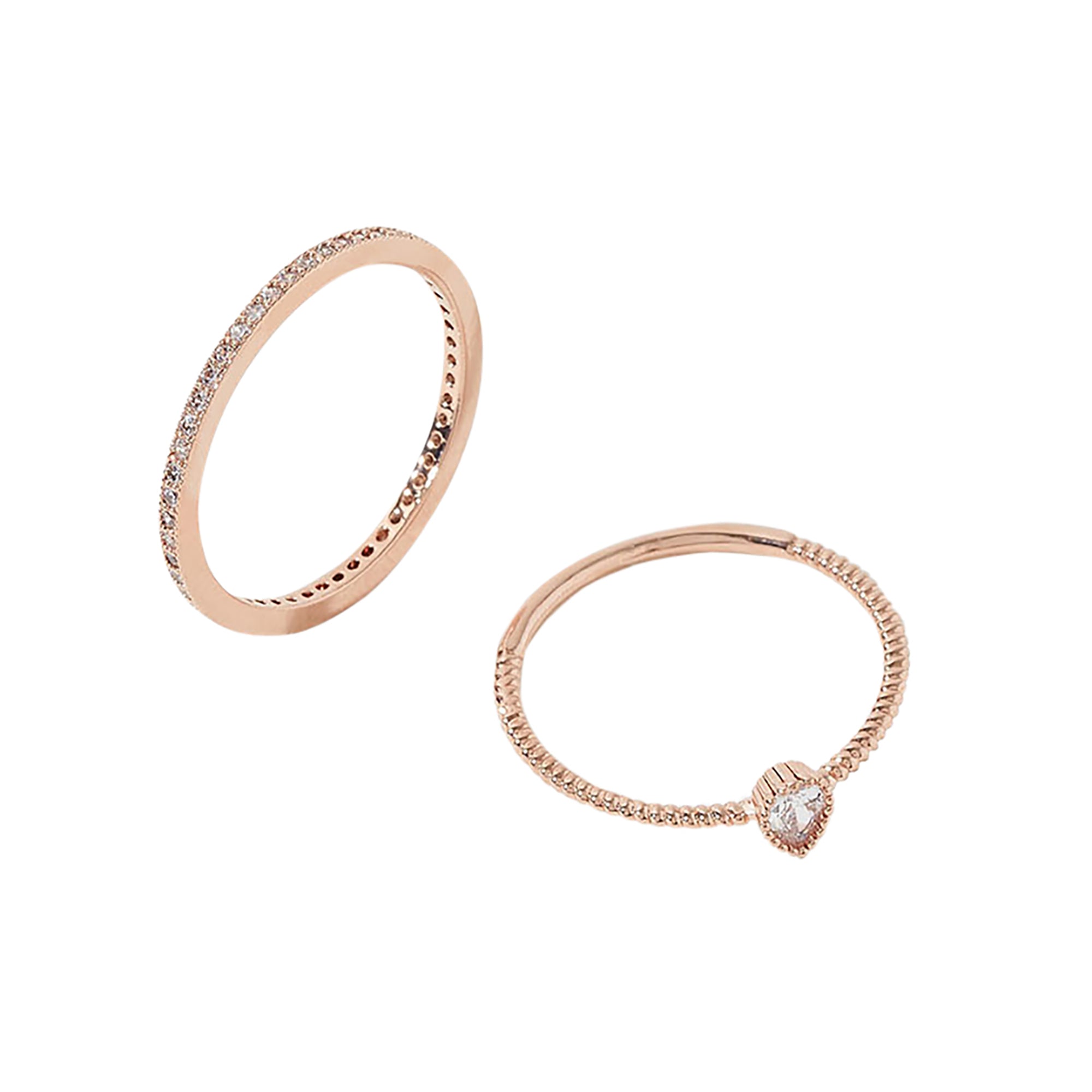 Real Gold Plated Rose Gold Sparkle Stacking Rings Pack For Women By Accessorize London-Extra Small