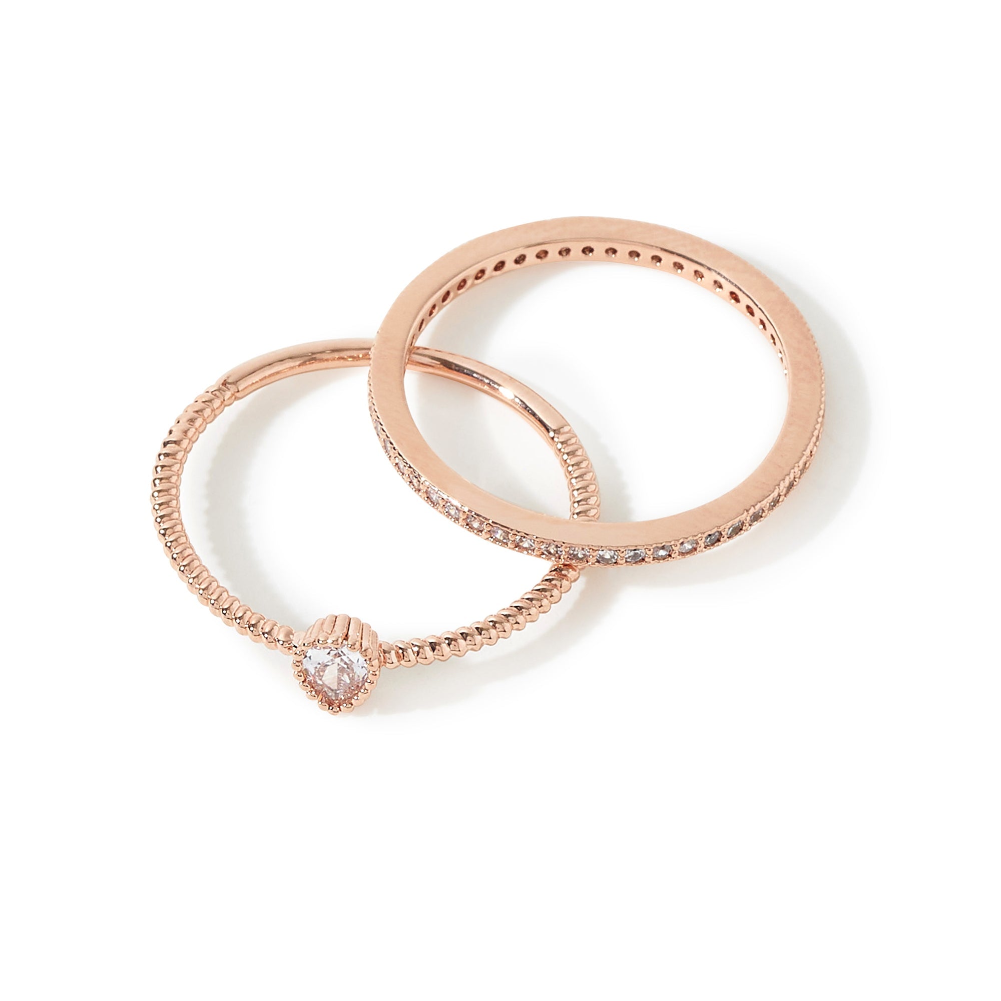 Real Gold Plated Rose Gold Sparkle Stacking Rings Pack For Women By Accessorize London-Extra Small