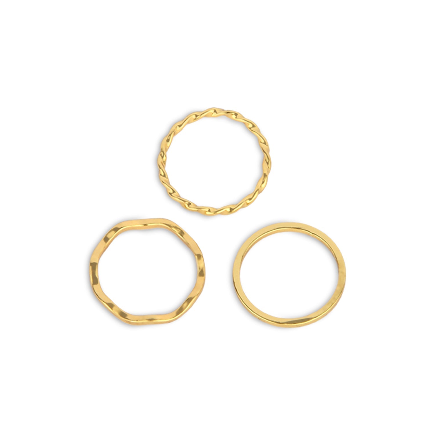 Real Gold Plated Set Of 3 Mixed Design Ring Pack For Women By Accessorize London-Medium