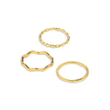 Real Gold Plated Set Of 3 Mixed Design Ring Pack For Women -Large