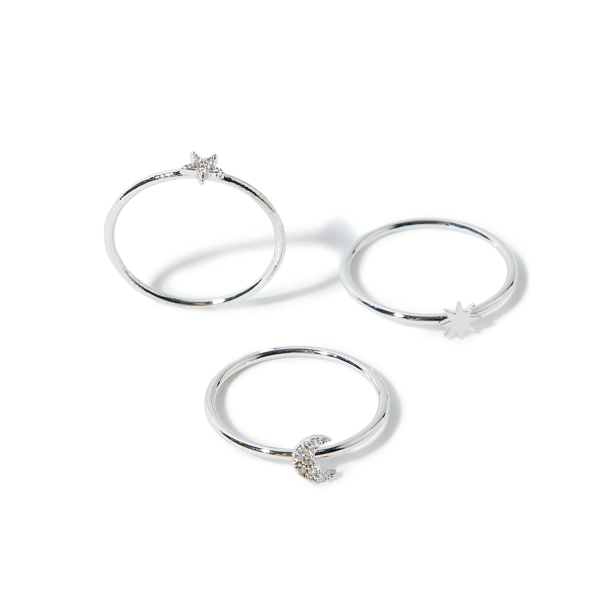 Real Gold Plated Set Of 3 Star Moon Sparkle Band Ring Stacking For Women By Accessorize London-Medium