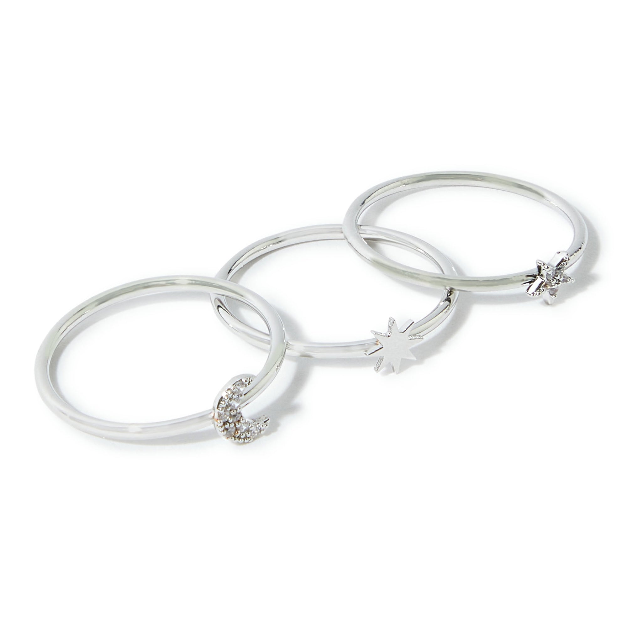 Real Gold Plated Set Of 3 Star Moon Sparkle Band Ring Stacking For Women By Accessorize London-Medium