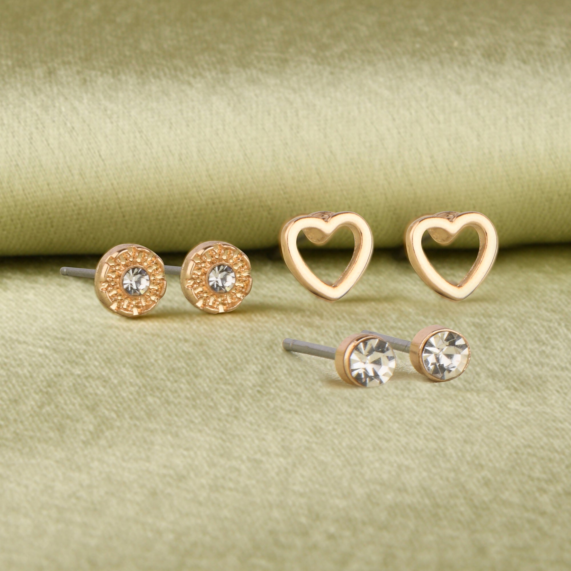 Accessorize London Women'S Gold Set Of 3 Heart Stud Earring Pack