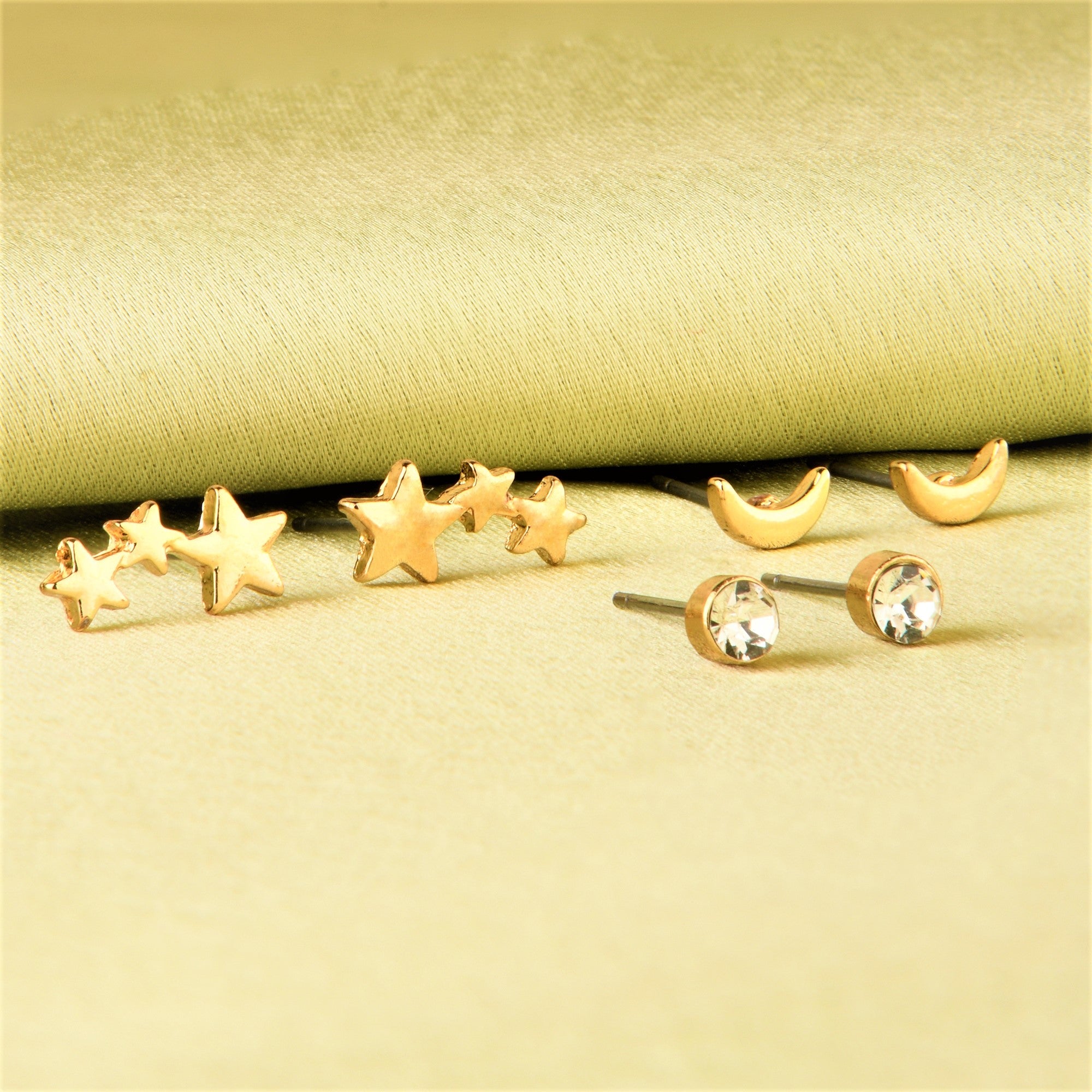 Accessorize London Women'S Gold Set Of 3 Celestial Stud Earring Pack