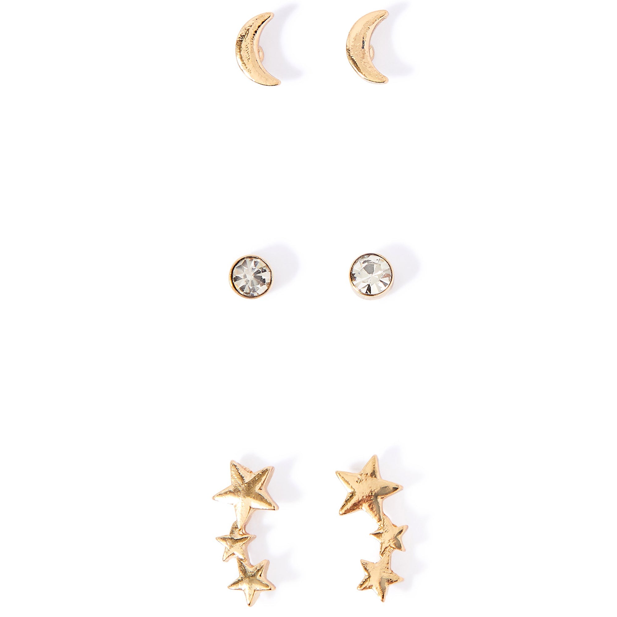 Accessorize London Women'S Gold Set Of 3 Celestial Stud Earring Pack