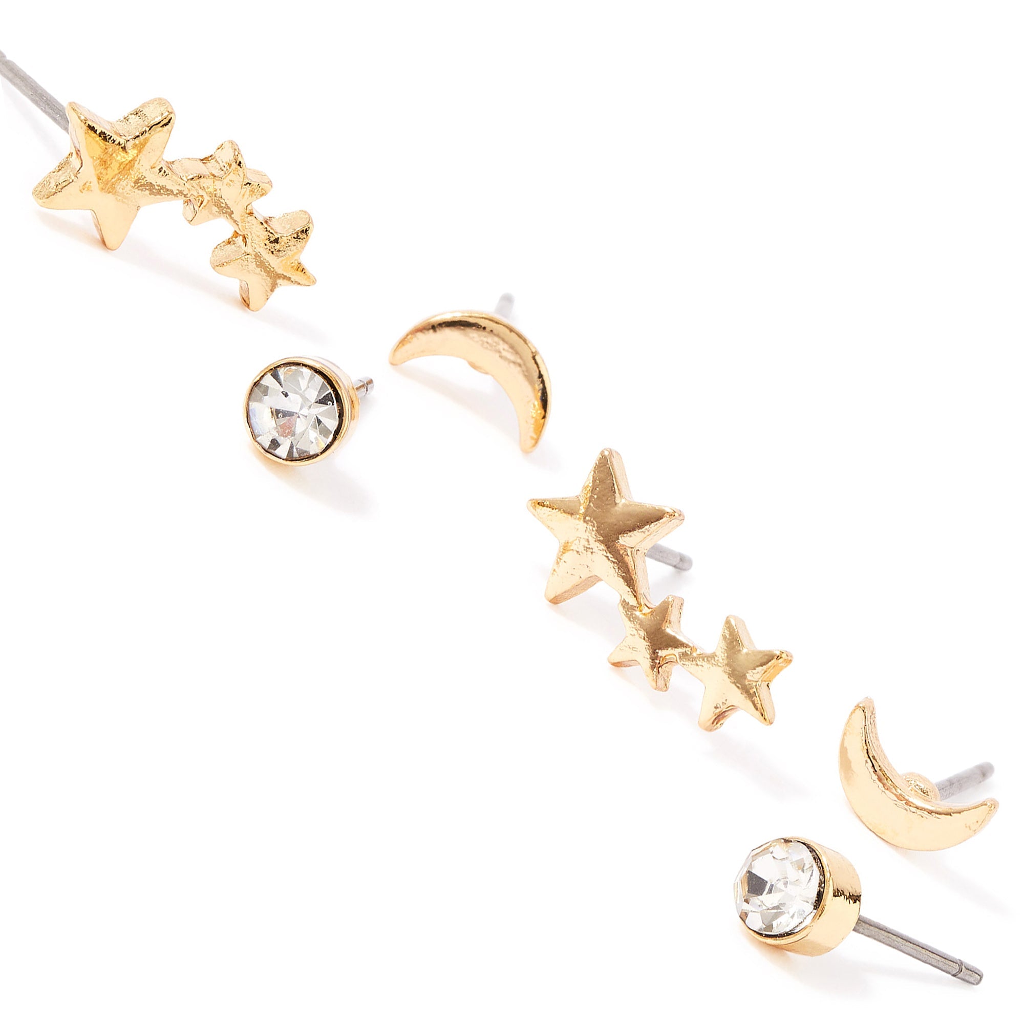 Accessorize London Women'S Gold Set Of 3 Celestial Stud Earring Pack