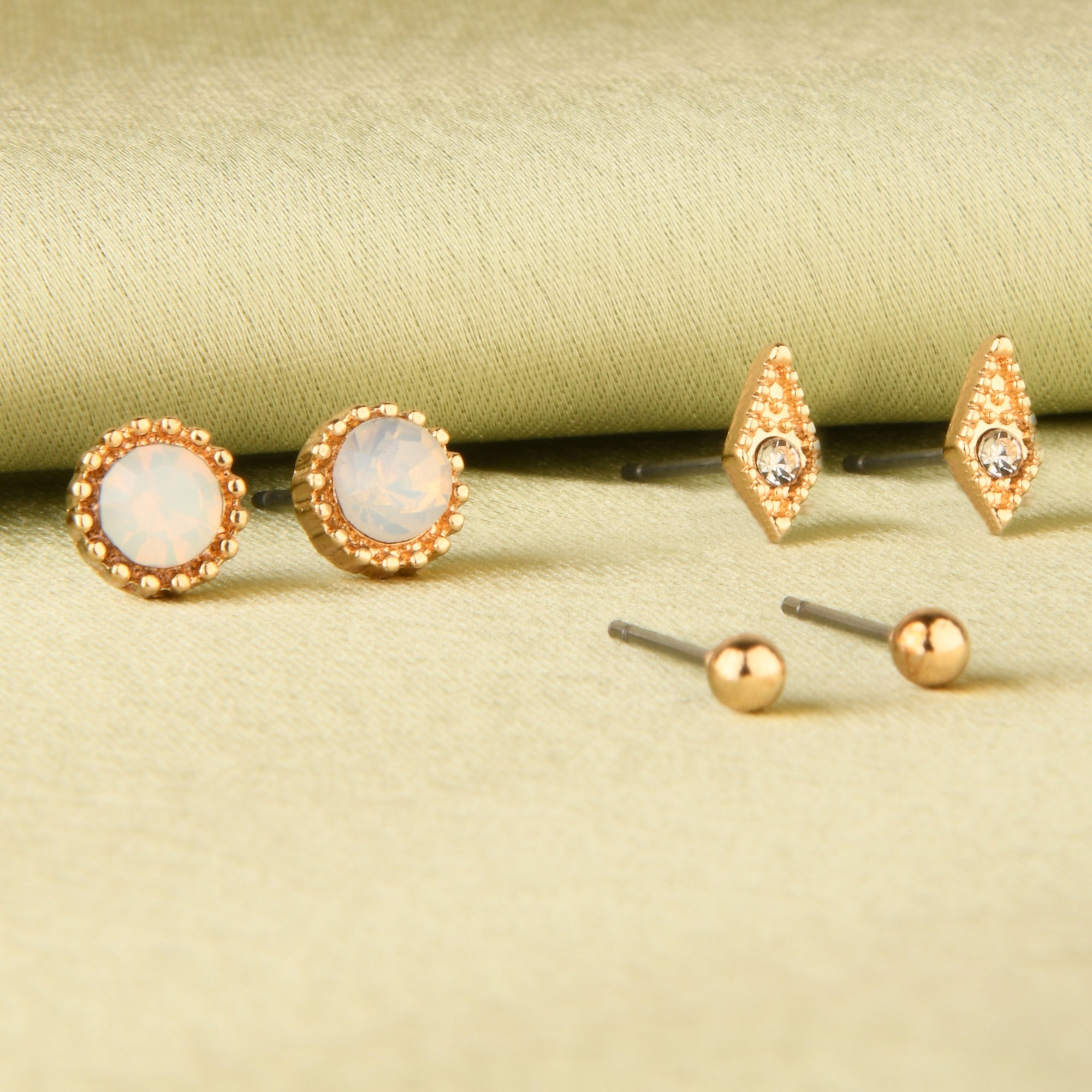 Accessorize London Women's Golden Set Of 3 Pretty Opal Stud Earring Pack