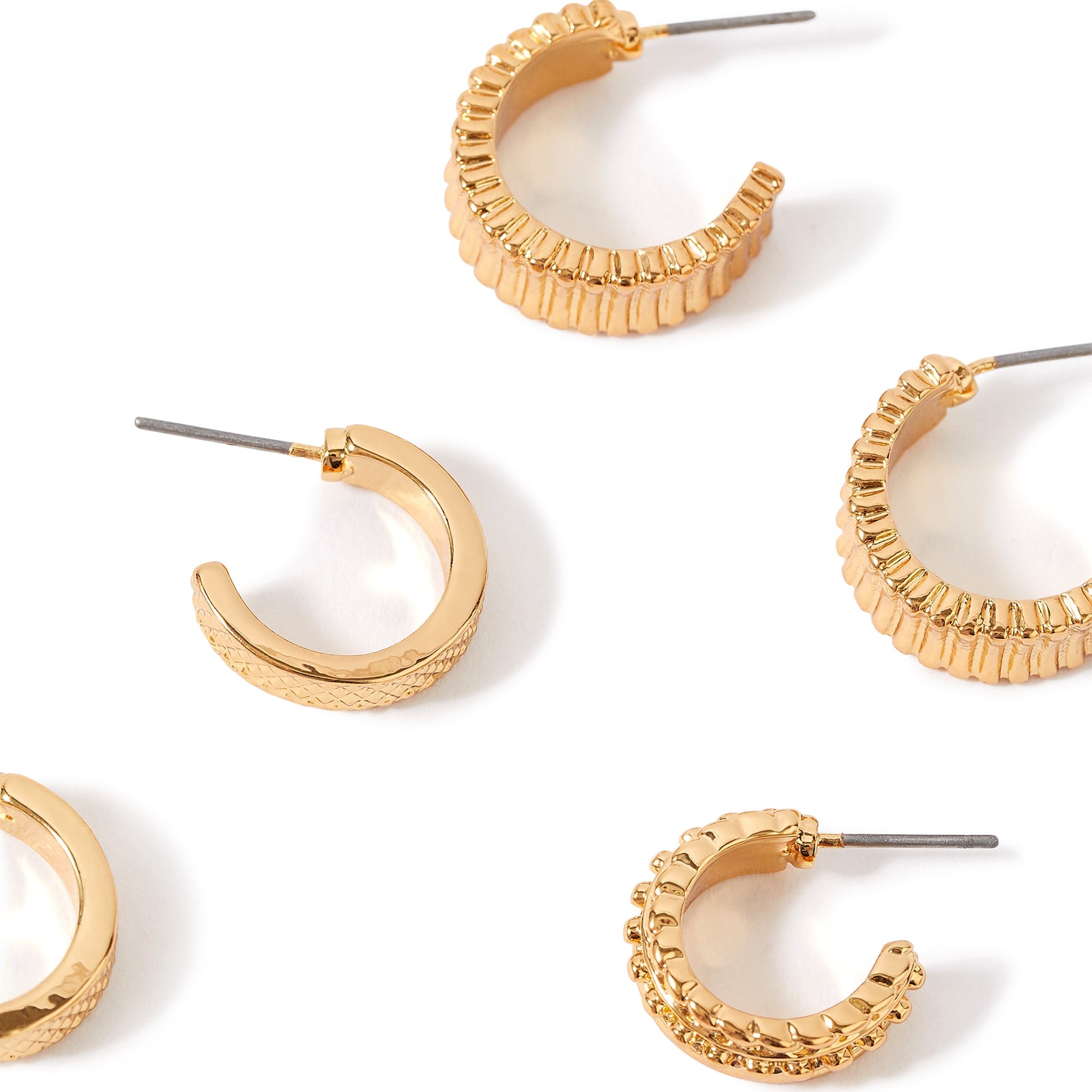 Accessorize London Women's gold Super Classics Set of 3 Chunky Detailed Hoops Earring