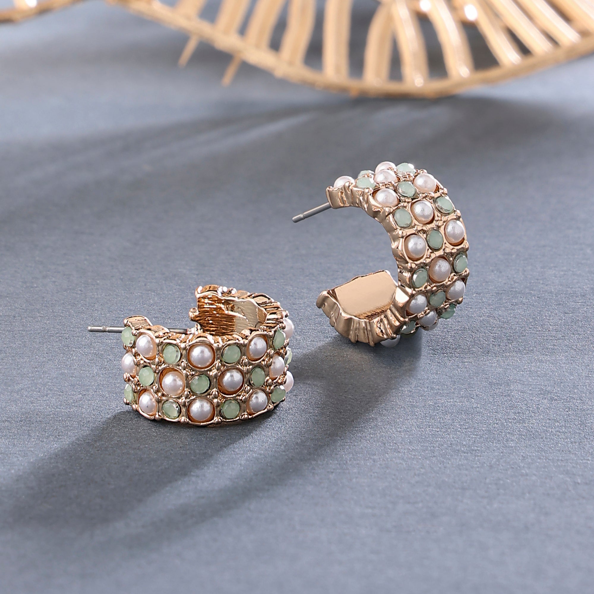 Accessorize London Women's green Celestial Pearl & Stones Chunky Hoop Earring