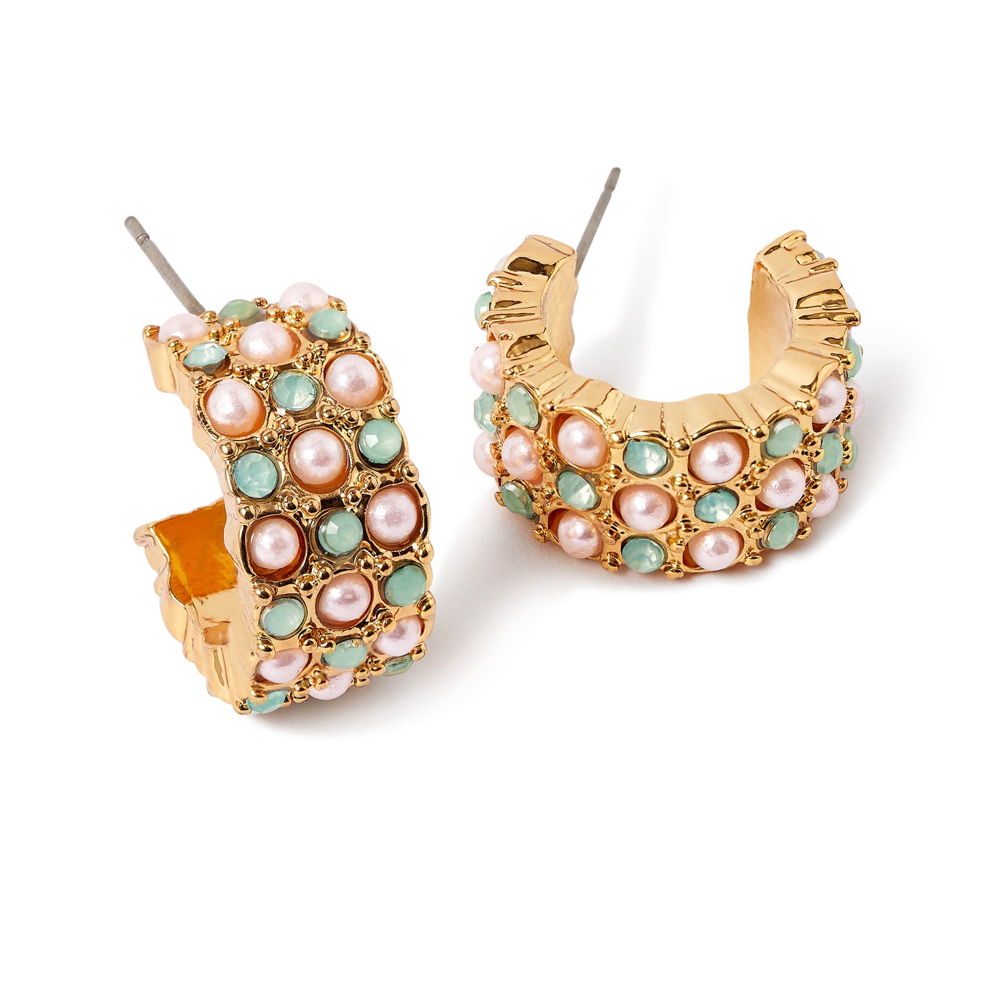 Accessorize London Women's green Celestial Pearl & Stones Chunky Hoop Earring