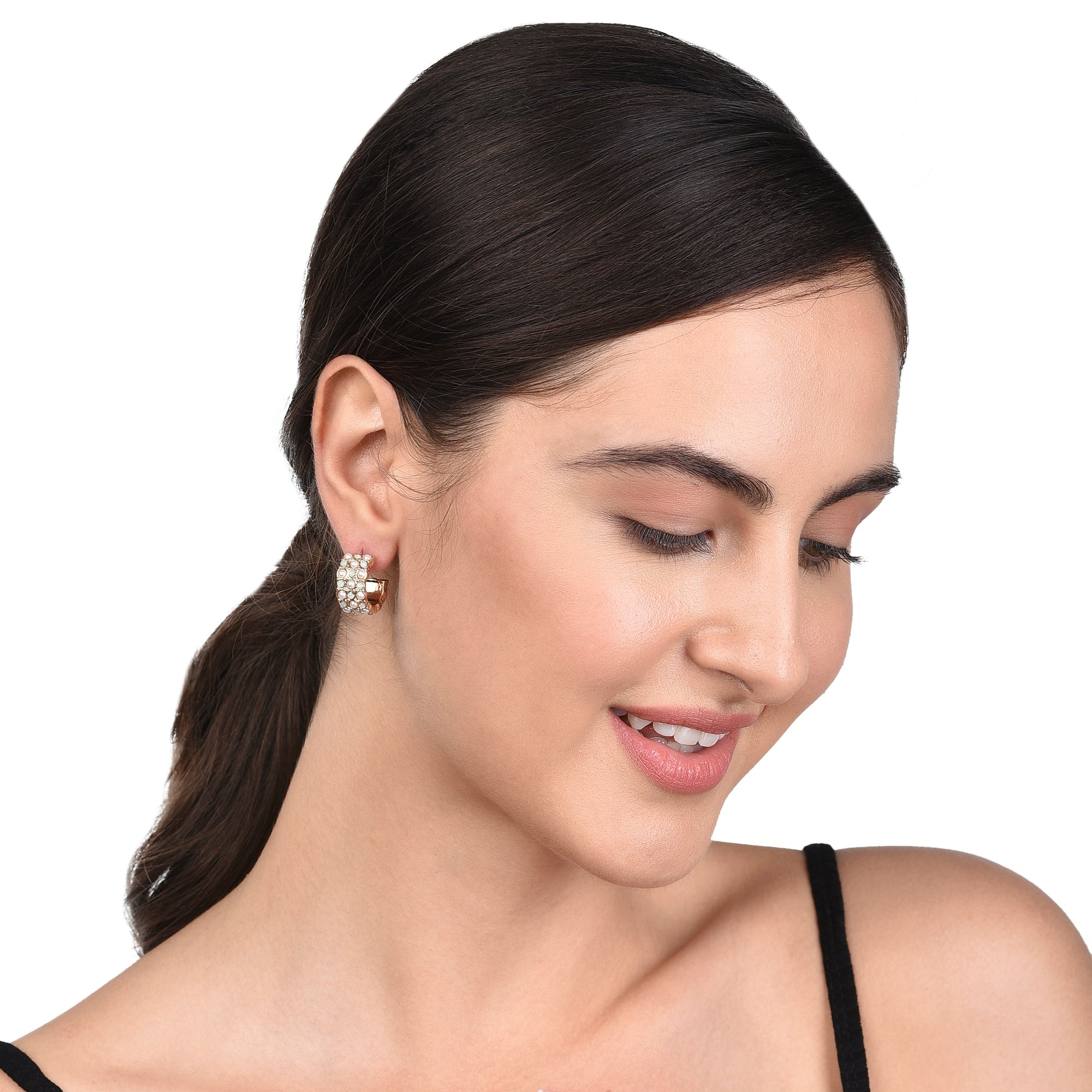 Accessorize London Women's green Celestial Pearl & Stones Chunky Hoop Earring