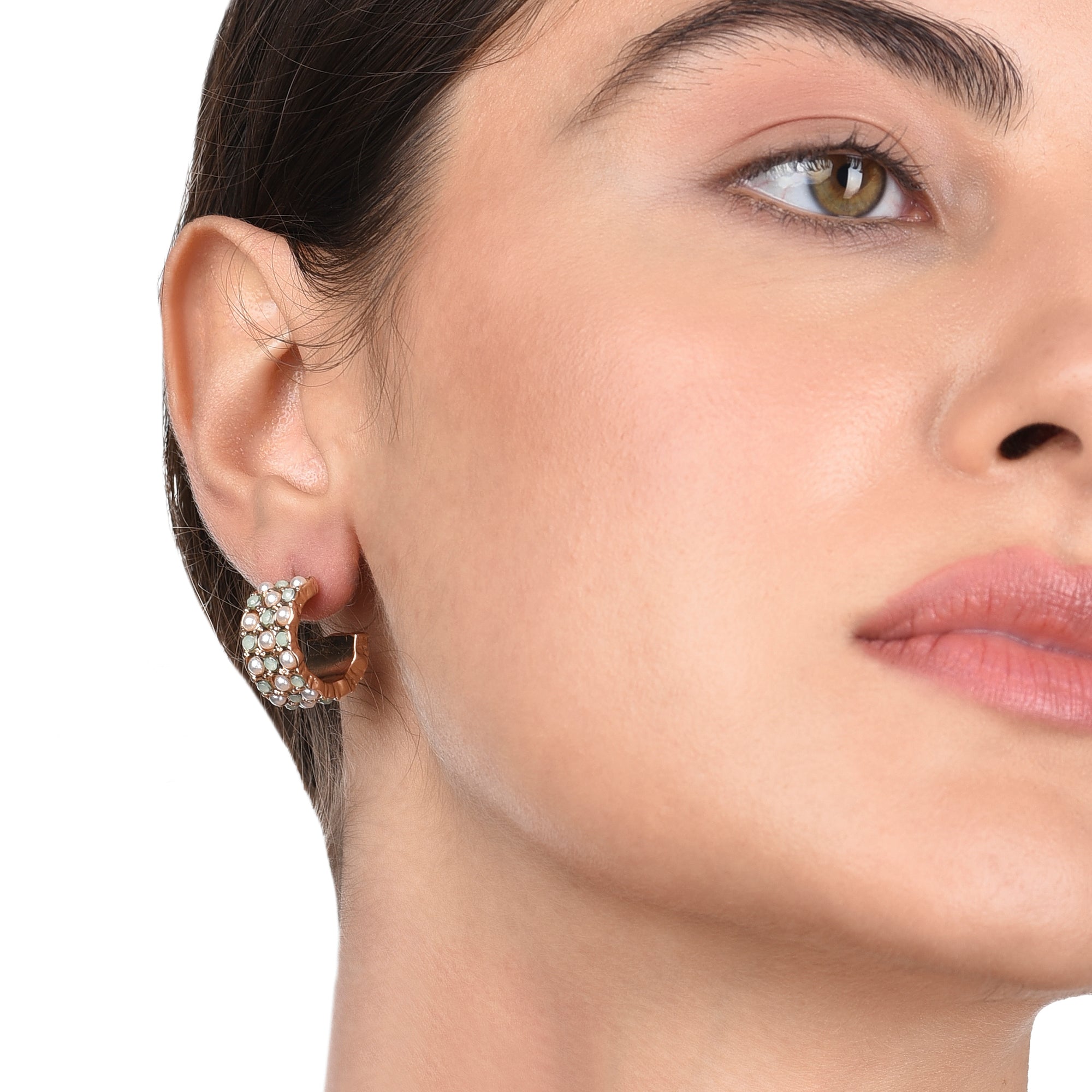 Accessorize London Women's green Celestial Pearl & Stones Chunky Hoop Earring
