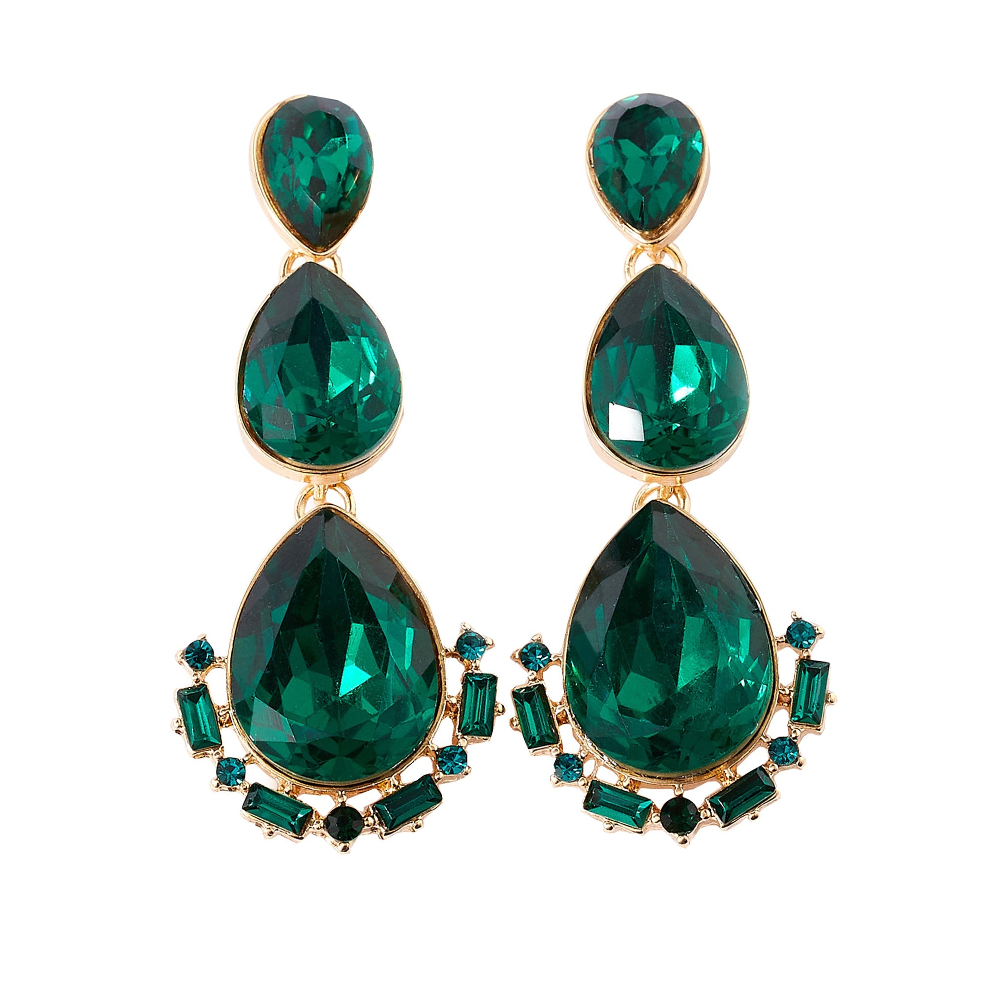 Shoshaa silver plated handcrafted CZ studded emerald green Drop Earrin