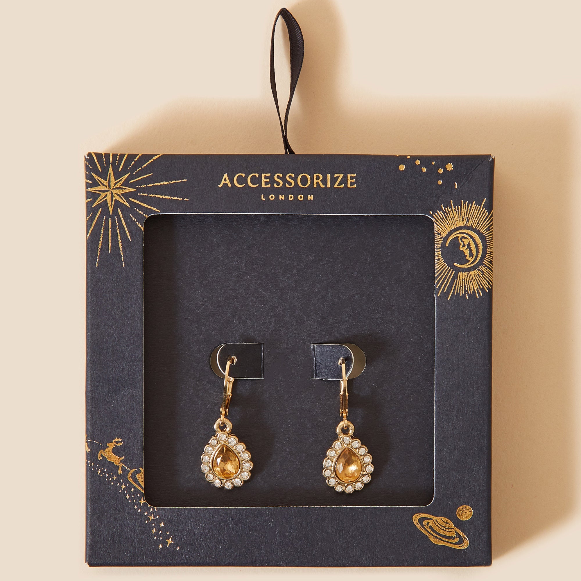 Accessorize London Women's Yellow Pave gem drop earrings