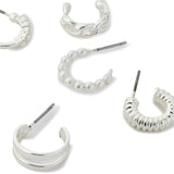 Accessorize London Women's silver Super Classics 6 X Textured Hoop Pack