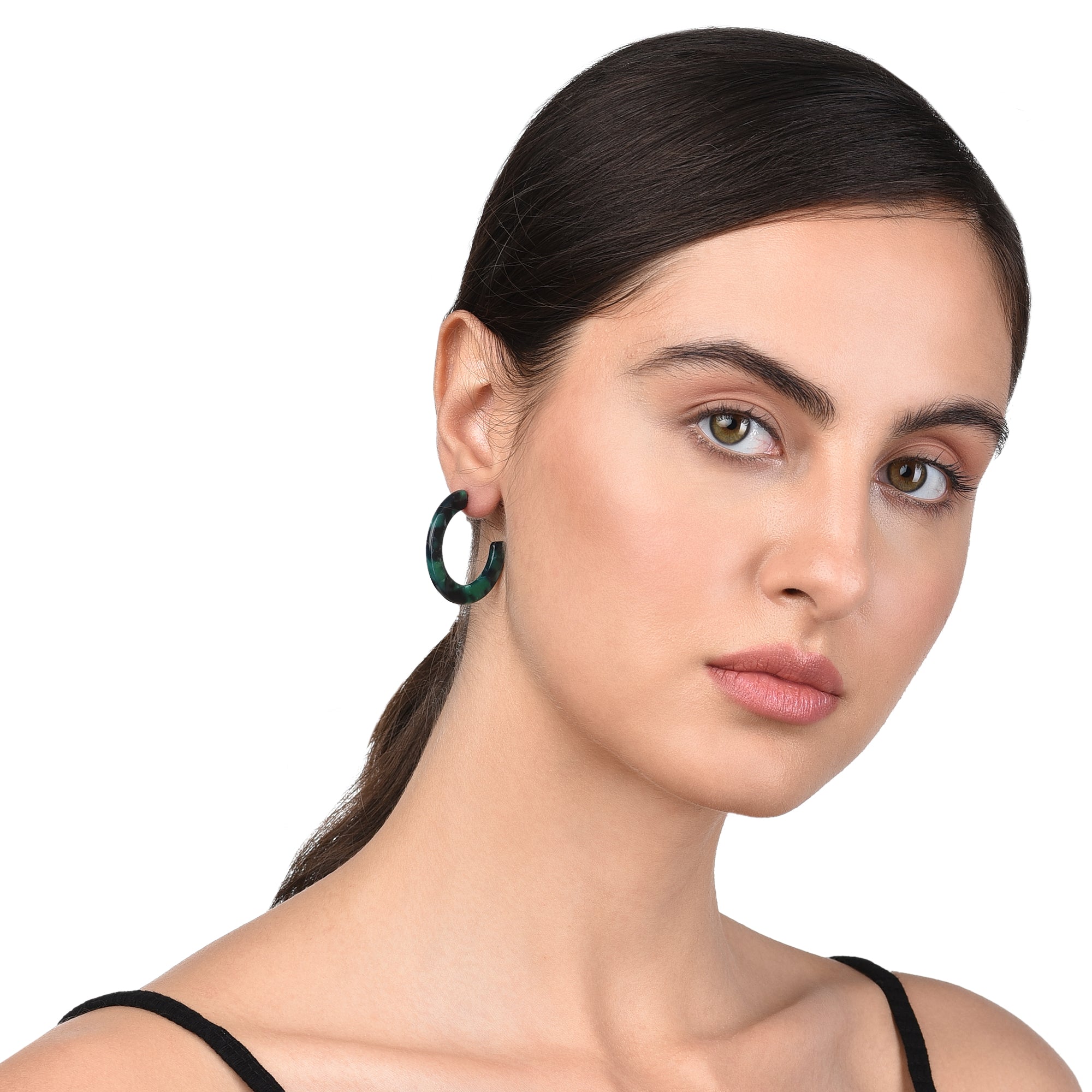 Accessorize London Women's green Willow Set of 3 Metal & Resin Hoops Earring