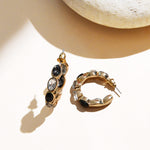 Accessorize London Women's Black Chubby gem stone hoop earrings