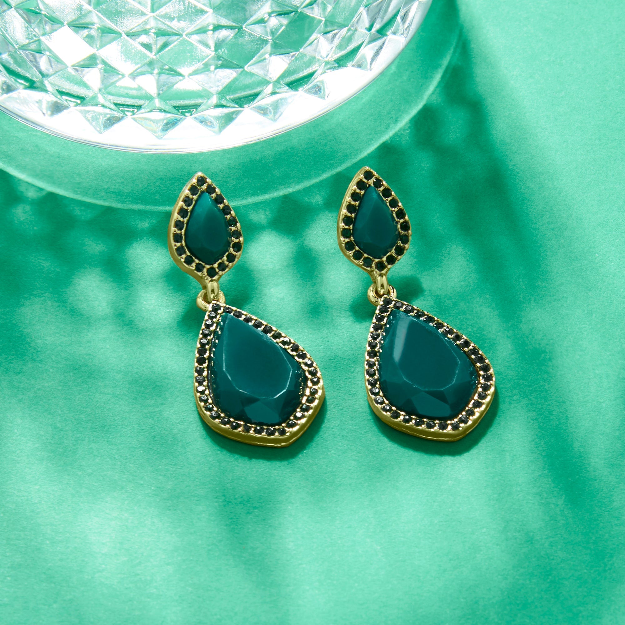 Accessorize London Women's green Willow Statement Stone Halo Earring