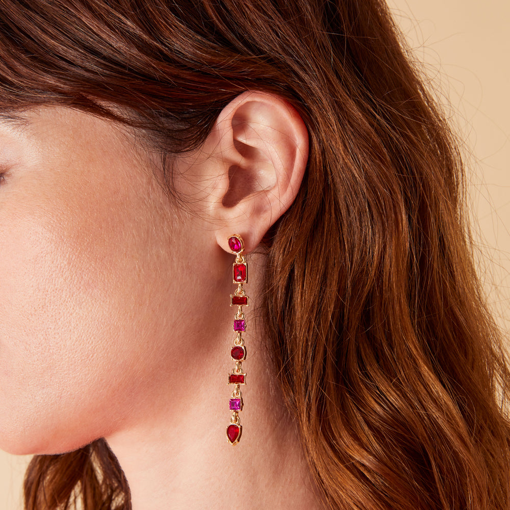 Accessorize London Women's Eclectic Gem Statement Long Drop Earring Pink