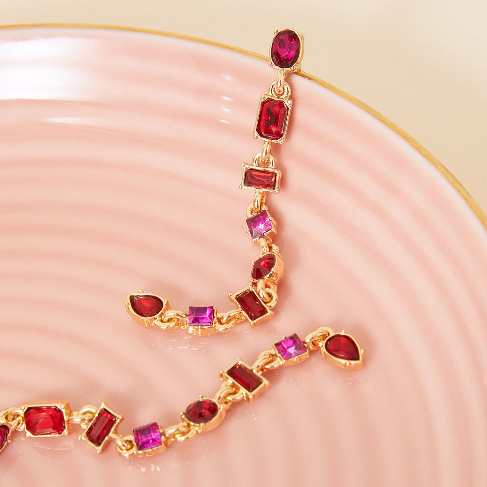 Accessorize London Women's Eclectic Gem Statement Long Drop Earring Pink