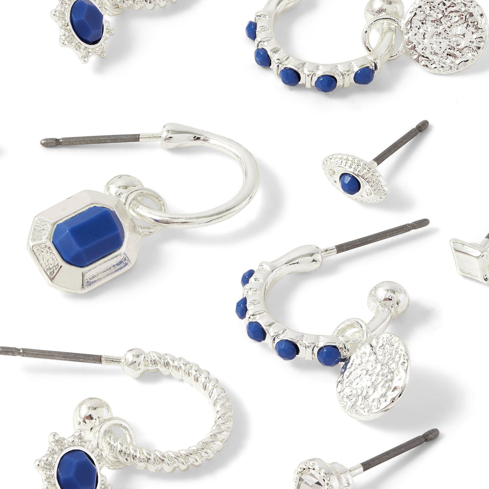 Accessorize London Women's Blue Super Classics Set of 6 Blue Hoop & Stud Earring Set