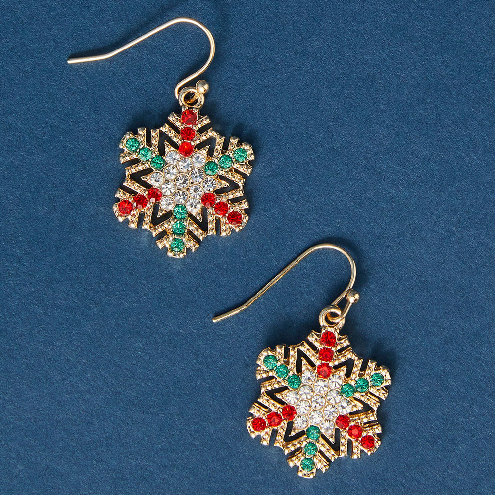Accessorize London Women's Colourful Crystal snowflake short drop Earrings