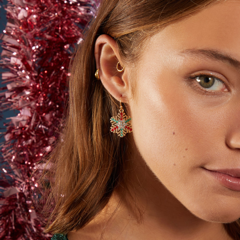 Accessorize London Women's Colourful Crystal snowflake short drop Earrings