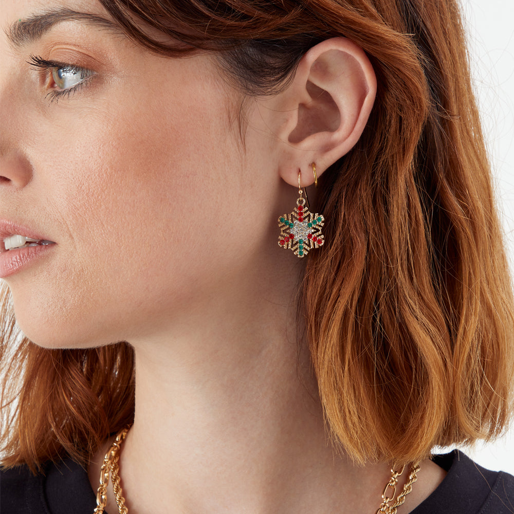 Accessorize London Women's Colourful Crystal snowflake short drop Earrings