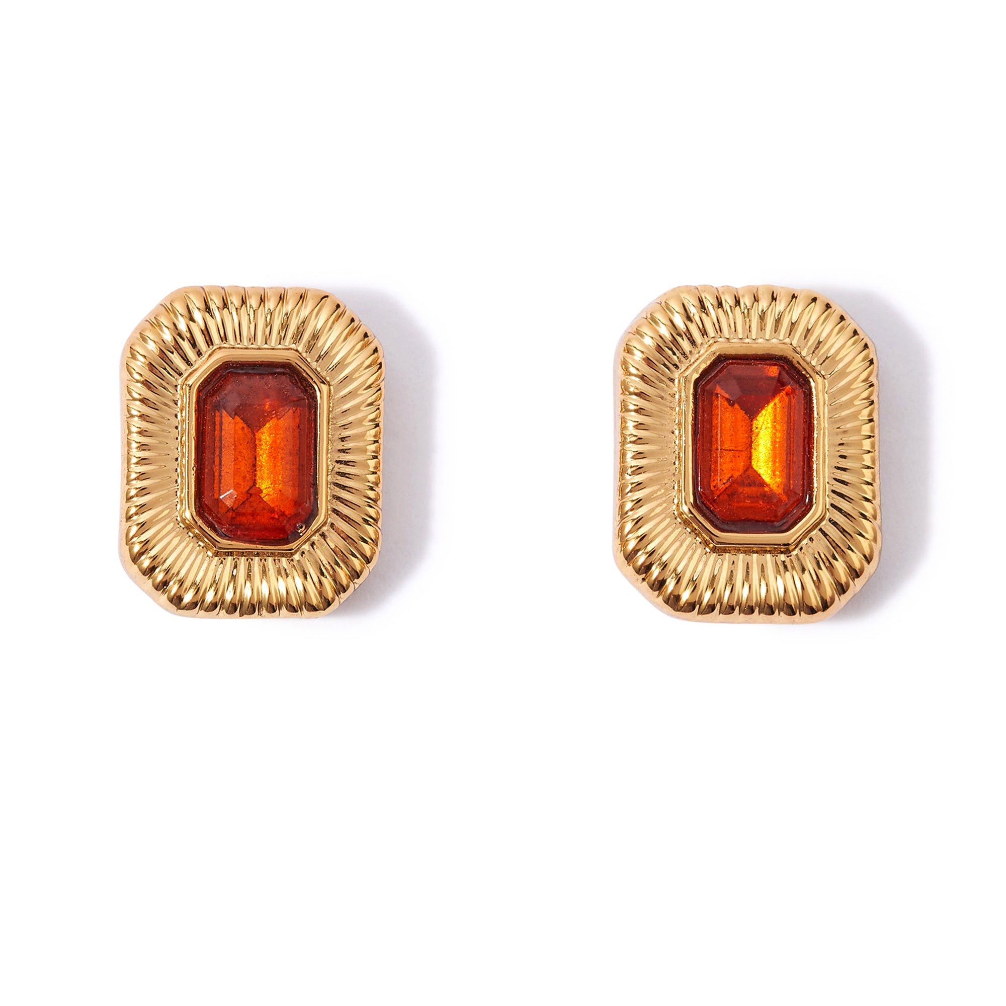 Accessorize London Women's orange Amber Rectangle Crystal Studs Earring
