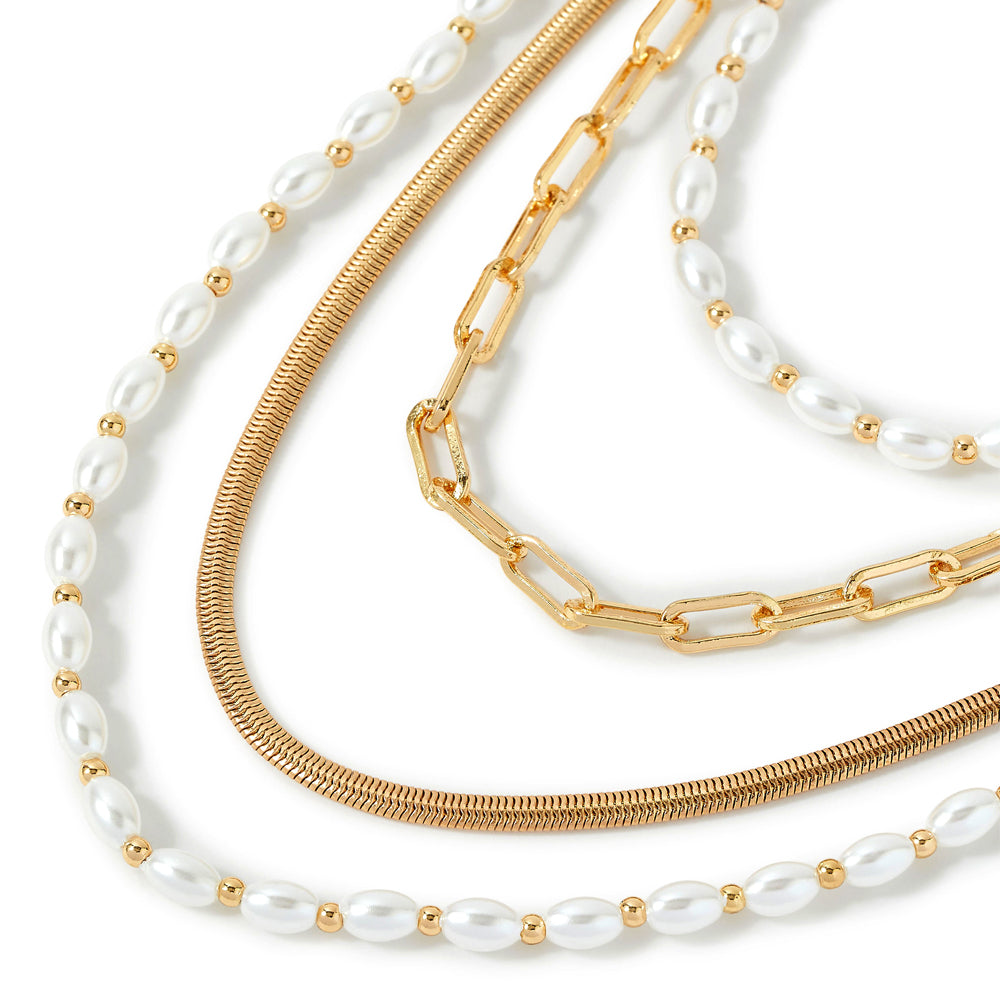 Accessorize London Women'S Gold Super Classics 4 Pack pearl & Chains Multirow Necklace