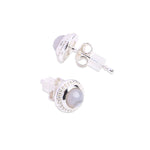 925 Pure Sterling Silver Blue Agate Stud Earrings For Women