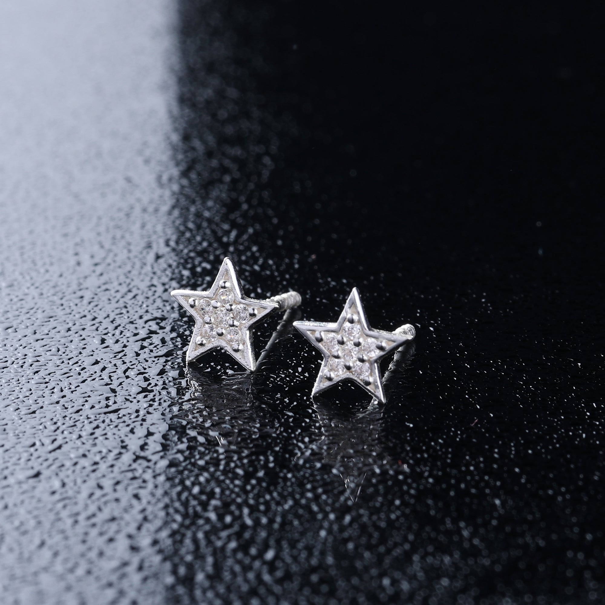 925 Pure Sterling Silver Sparkle Star Studs Earrings For Women