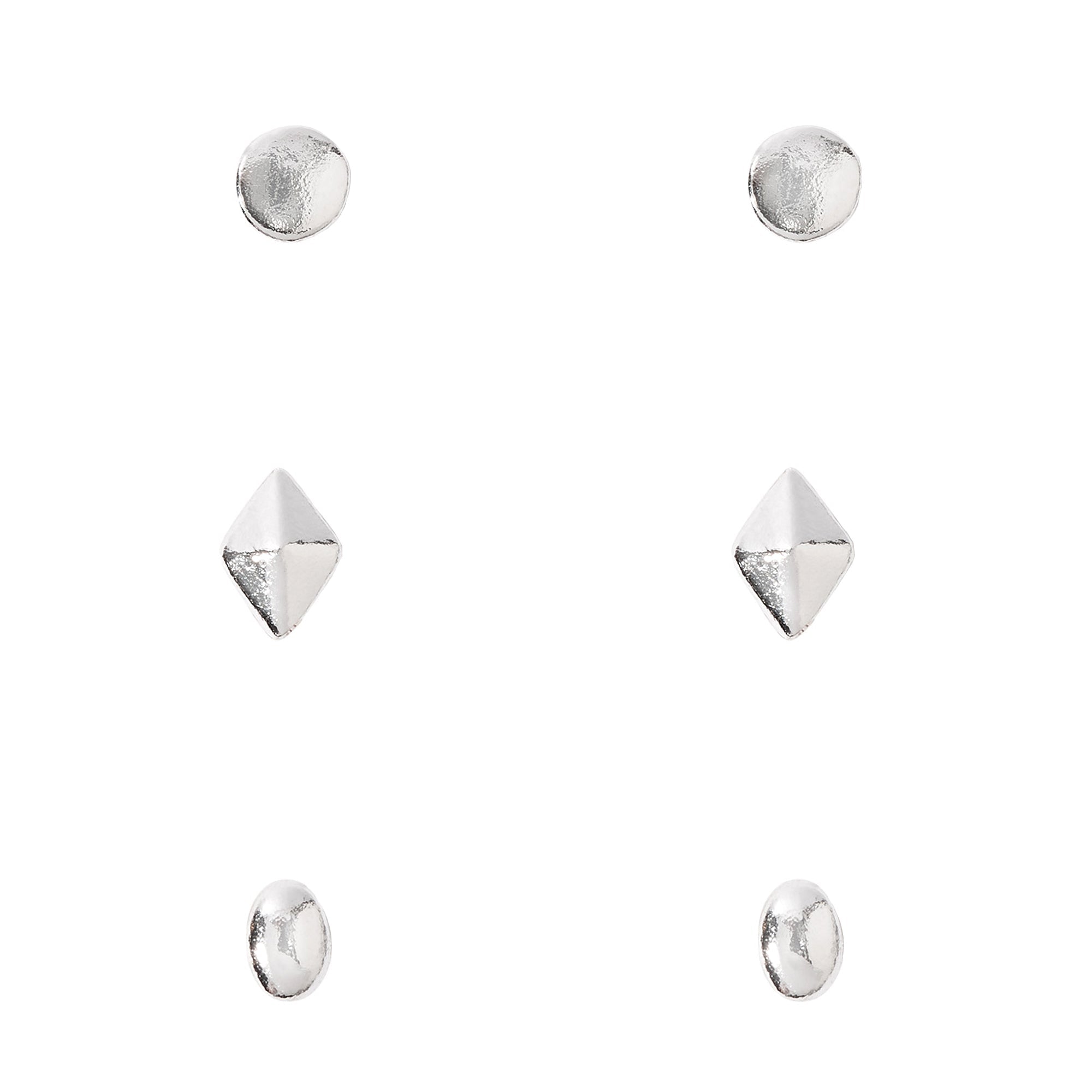 925 Pure Sterling Silver Set of 3 Plain Shape Stud Earrings For Women
