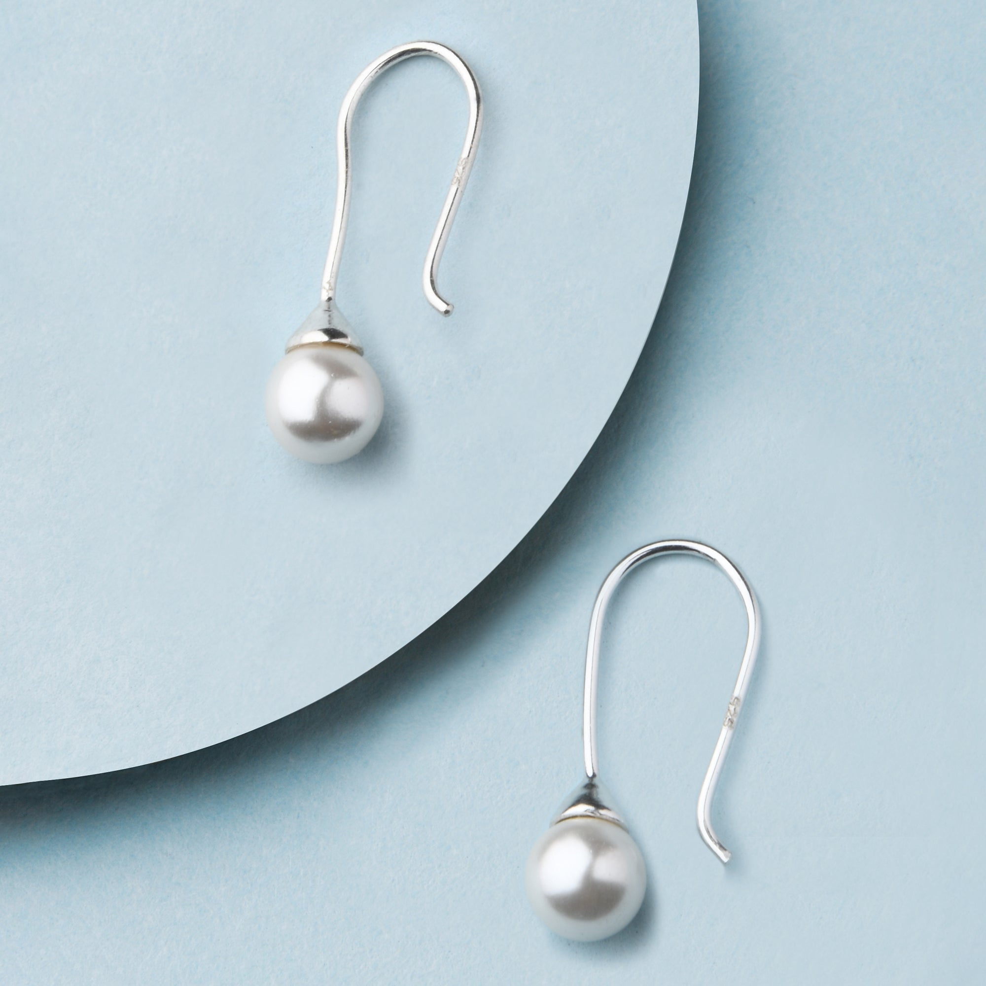925 Pure Sterling Silver Sleek Pearl Drop Earrings For Women