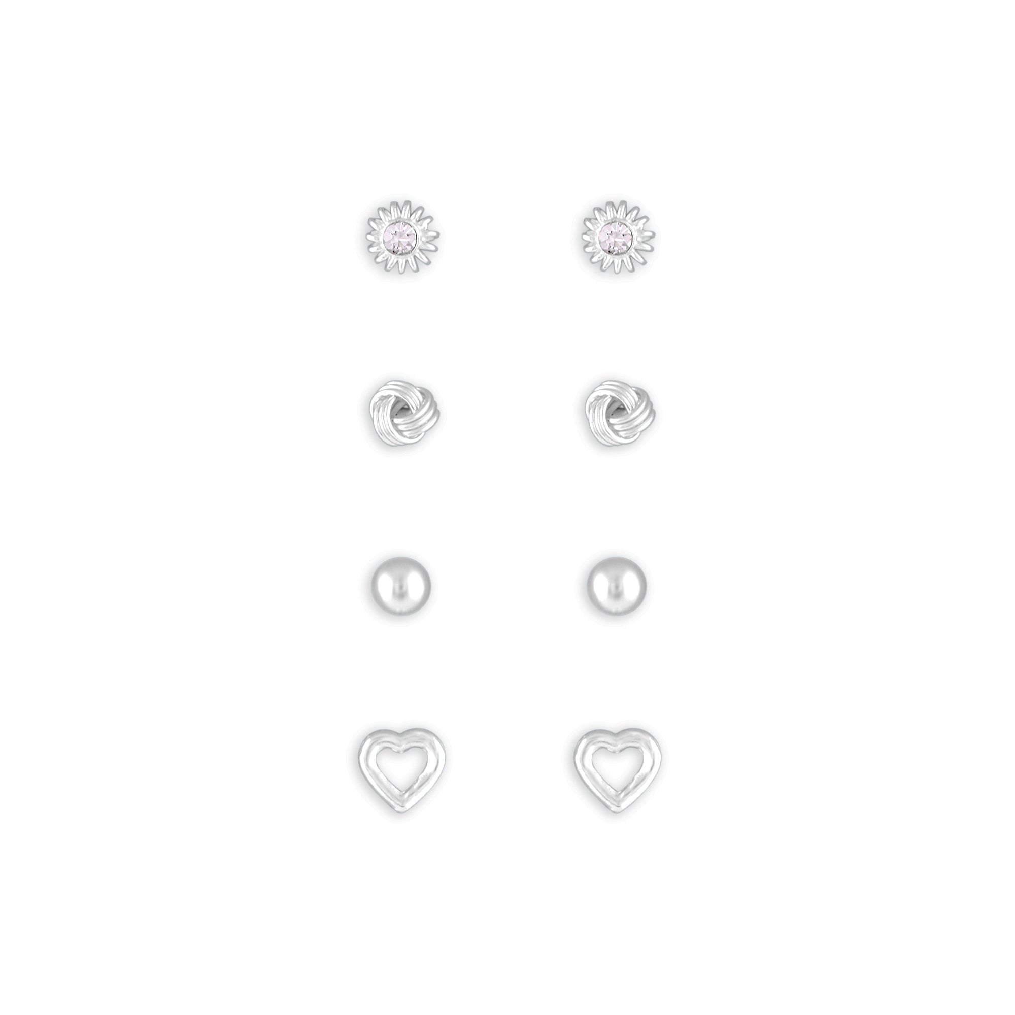 925 Pure Sterling St Silver Plated Mix Stud Set Of 4 For Women By Accessorize London
