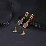 Real Gold Plated Z Stone Rose Quartz Stud And hoop Earring Set For Women By Accessorize London