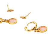 Real Gold Plated Z Stone Rose Quartz Stud And hoop Earring Set For Women By Accessorize London