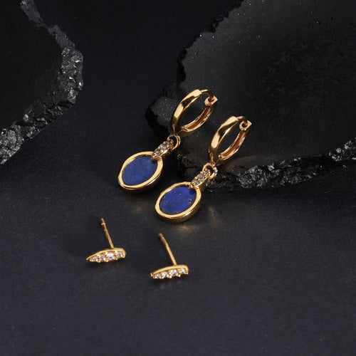 Real Gold Plated Z 2X Hling Stone Lapis Stud And Hoop Set For Women By Accessorize London