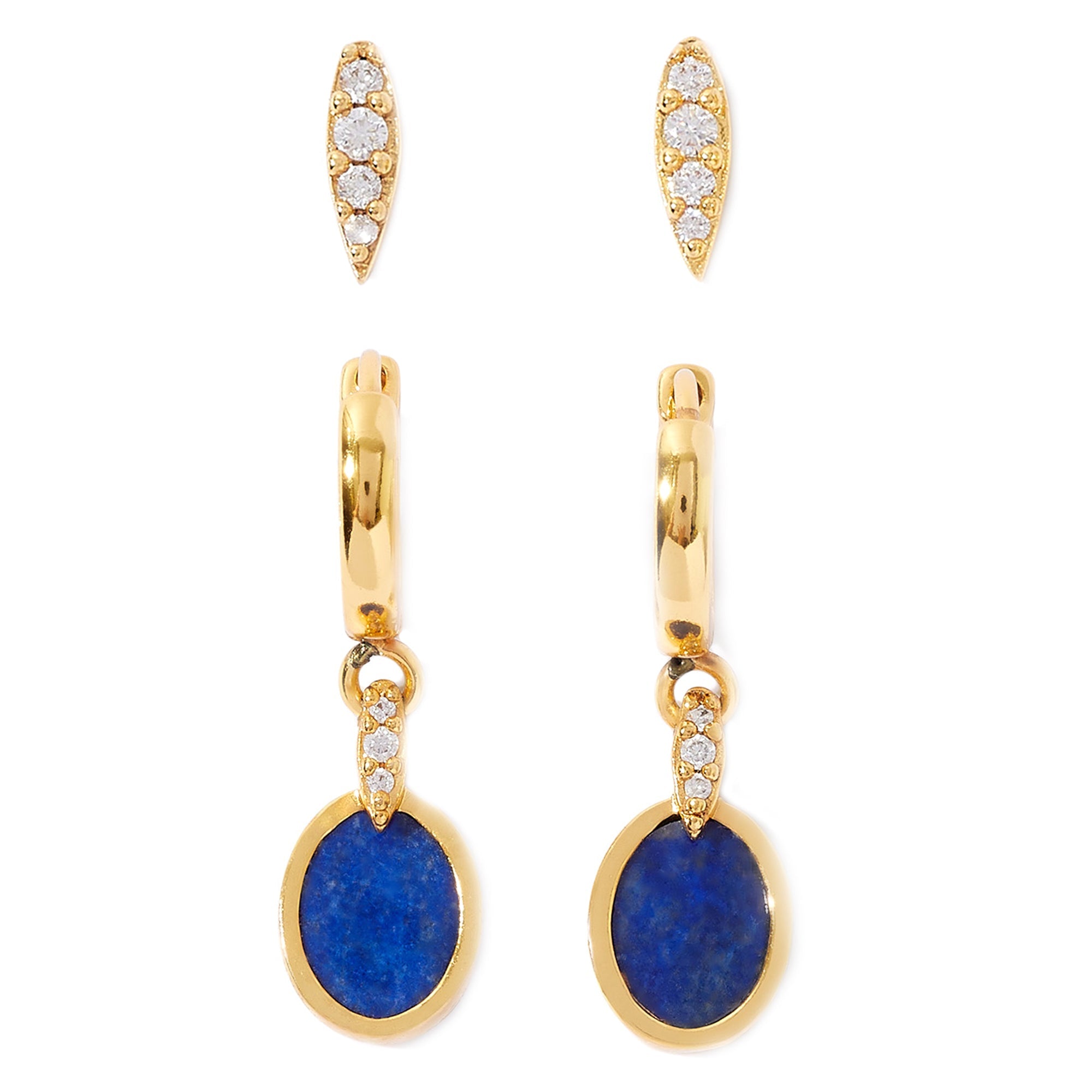 Real Gold Plated Z 2X Hling Stone Lapis Stud And Hoop Set For Women By Accessorize London