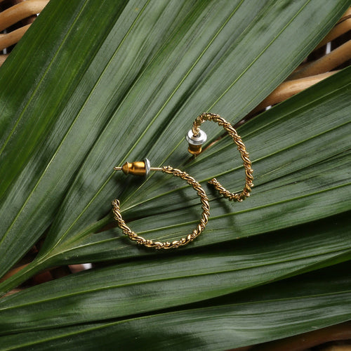Real Gold Plated Fancy Textured Hoops Earring For Women By Accessorize London
