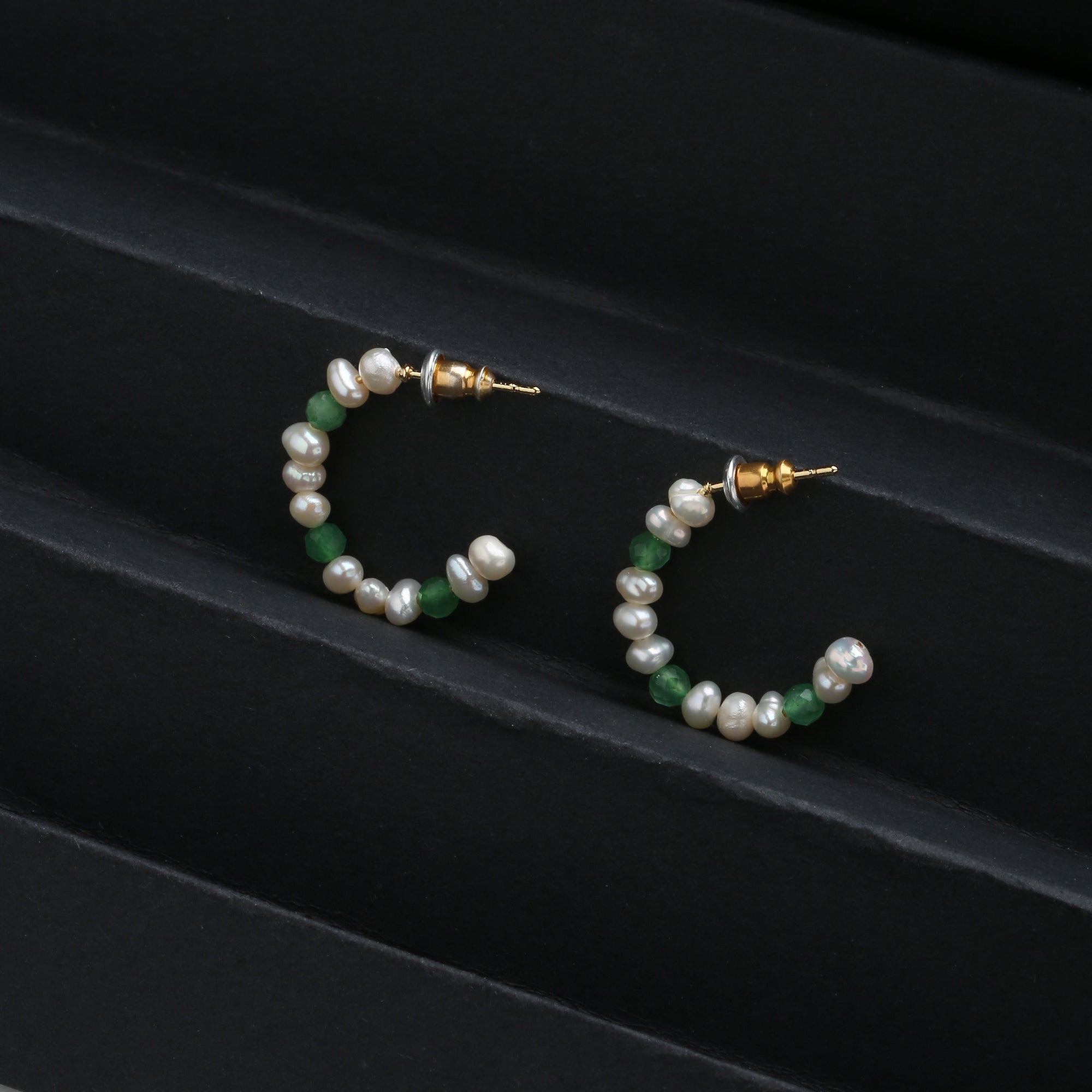 Real Gold Plated Pearl And Aventurine Hoop Earrings For Women By Accessorize London