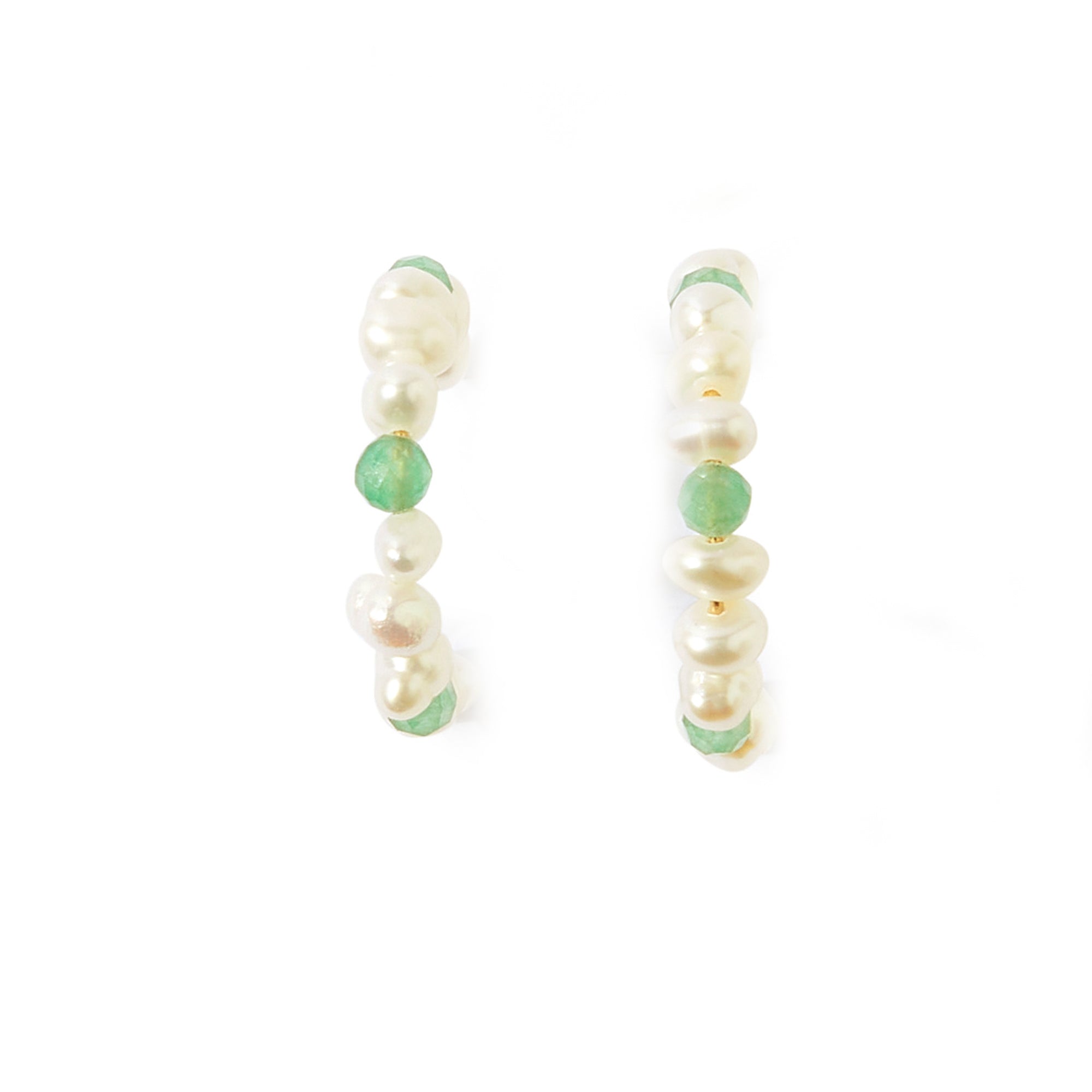 Real Gold Plated Pearl And Aventurine Hoop Earrings For Women By Accessorize London